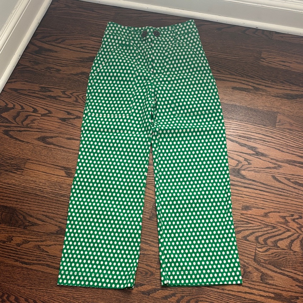 Anthropologie Maeve Green Flower Dot/Clover Pants